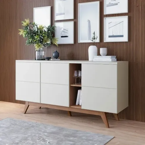 "Beleza e Funcionalidade: Buffet Bancada Noronha 3 Portas 160cm em Off White Matte com Fre