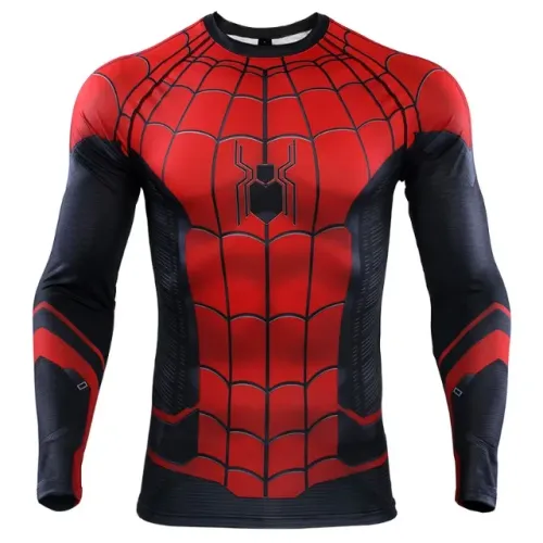 Camisa de Compressão Homem Aranha Longe de Casa Rashguard Elastano Manga Curta