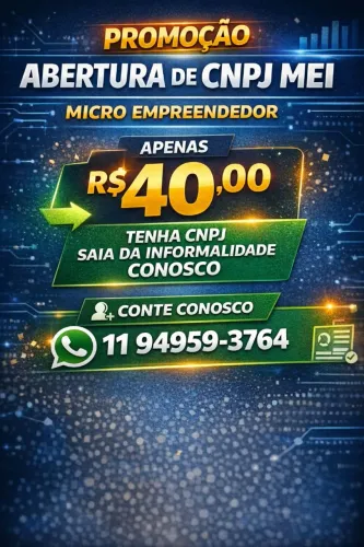 Tenha CNPJ abertura em 20 minutos promoção válida para MEI