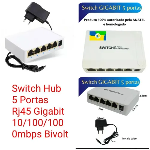 Switch Hub 5 Portas Rj45 Gigabit 10/100/1000mbps Bivolt