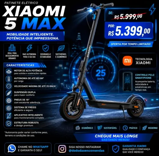 Patinete elétrico Xiaomi 5 max - NOVO