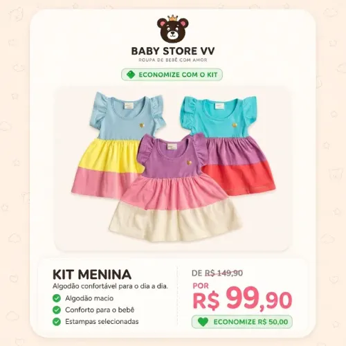 Kit 3 vestidos menina