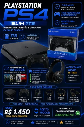VENDO PS4 SLIM 1TB COM FONE GAMER!!!