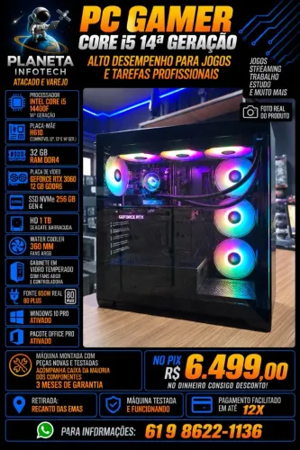 PC Gamer core i5 14400F com 32gb de ram DDR4 + RTX 3060 12gb + NVME + HD ( com garantia )