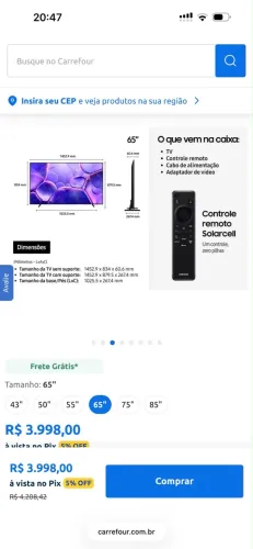 Televisão Samsung 65 polegadas 