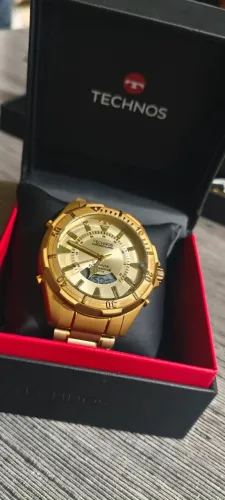 Relógio Technos Masculino Skydiver Grande Dourado Anadigi