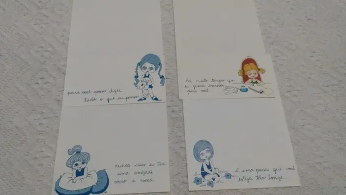 Lote de papel de carta antigo 4 folhas com frases