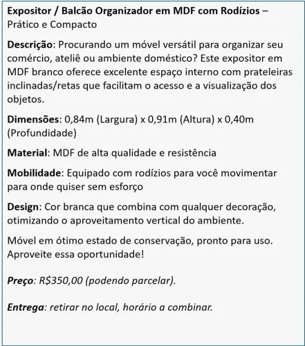 Balcão/ Expositor