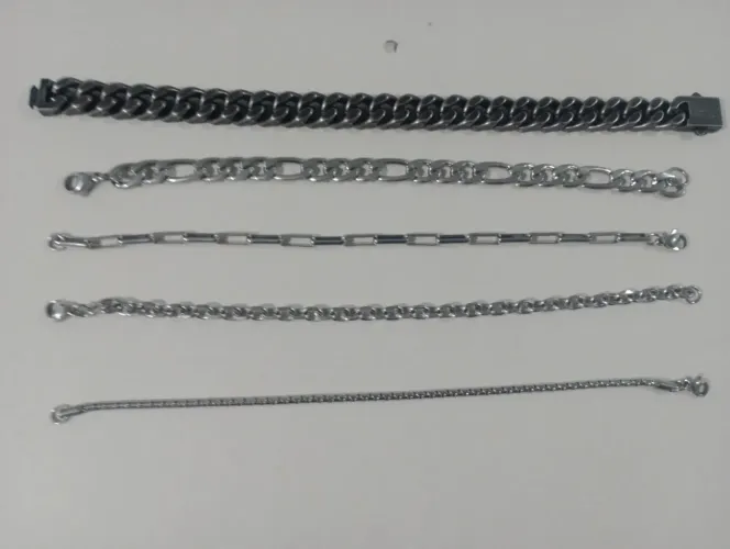Kit 5 Pulseiras Masculinas em Aço Inox (Grumet, Figaro, Cartiê)