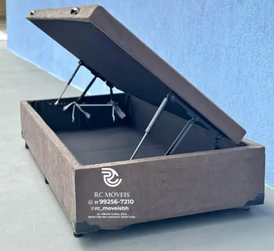 Conjunto cama box Baú Solteiro 88x1.88 Blindado com Pistão a Gás