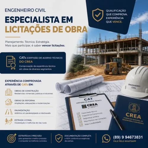 Especialista em Licitações de Obras | Engenheiro Civil