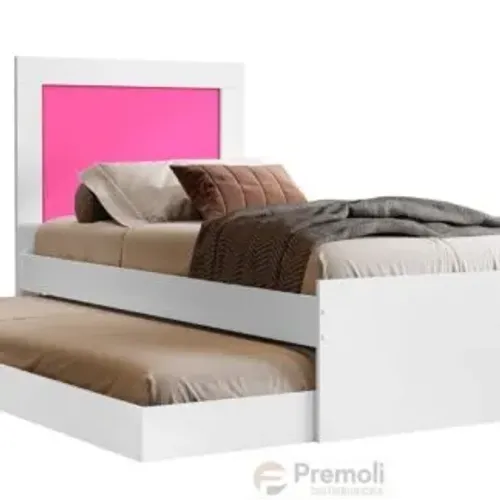 Cama Solteiro Bibox Luara C/ Auxiliar FLEX Pinel Rosa / Azul 100% MDF