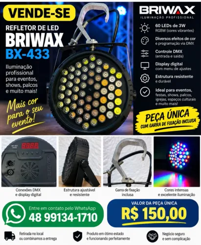 Refletor LED Briwax BX-433 + Garra de Fixação