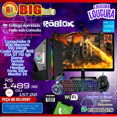 Computador Completo Intel I3 3º Geração 8gb Ssd 240gb Monitor 24 - Em Ate 10x Fixas W10