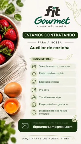 Vagas para Auxiliar de cozinha,e confeitaria 