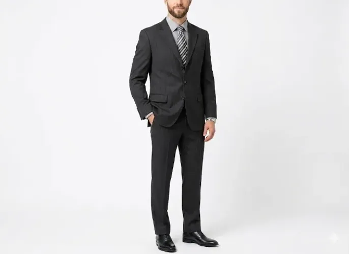 Terno Completo - Risca de giz - Paletó, calça, 2 camisas e gravata