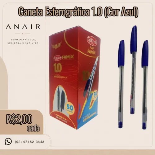 Caneta Esferográfica 1.0 (Cor Azul)