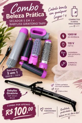 Combo secador e modelador de cachos taiff 