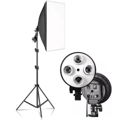 Kit com 1 Softbox canhão 4 lâmpadas + tripé