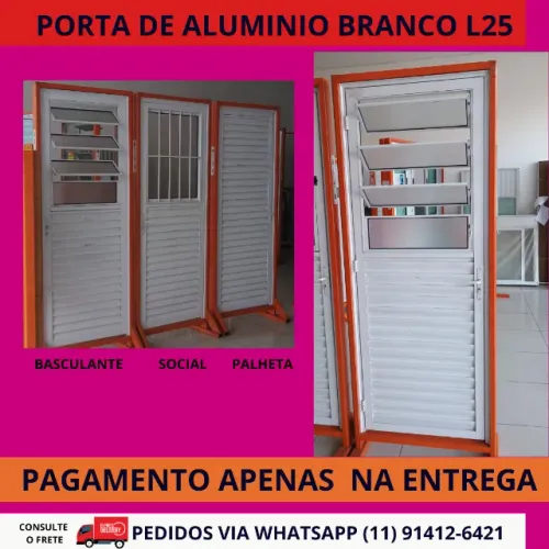 porta de aluminio palheta branca completa 210x60/70/80