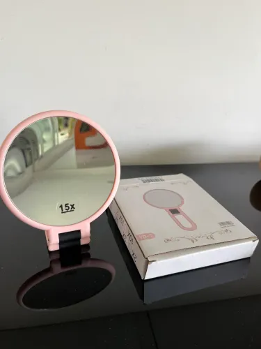 Espelho aumento 15x portatil dupla fase com suporte novo rosa