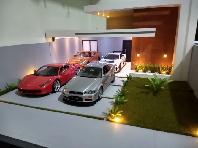Miniatura de casa para carros na escala 1/18