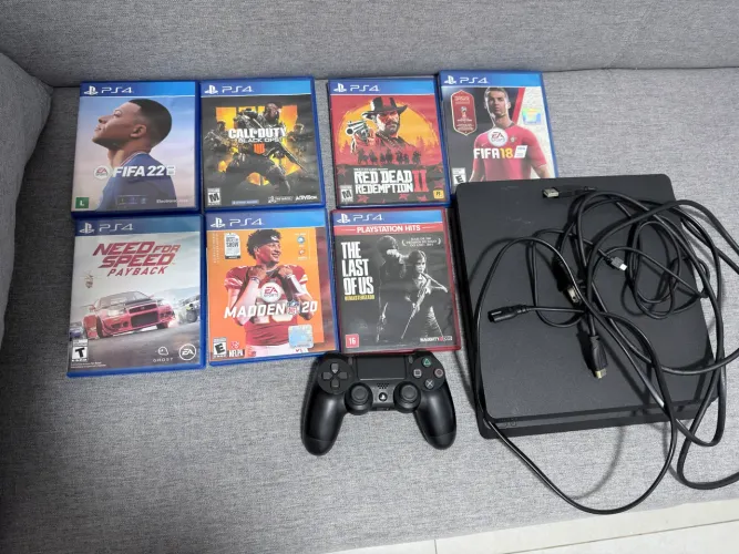 PS4 Slim Completo + 7 Super Jogos Físicos (Só plugar e jogar!)