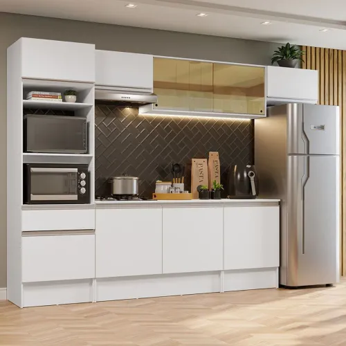 Armário de Cozinha Completa 300cm Branco Diamante