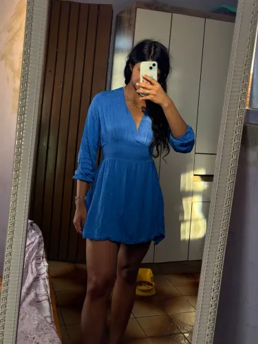 Vestido Azul Manga Longa- Vanibele 