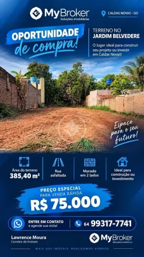 Oportunidade em Caldas Novas-GO, Terreno no Jardim Belvedere codigo: 380580