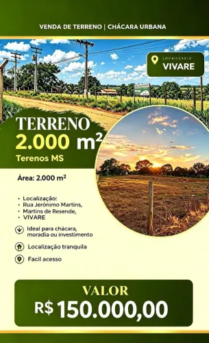 Terreno 2.000m² no Vivare - Terenos/MS - R$ 150 mil