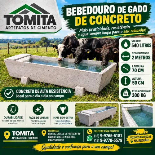 BEBEDOURO PARA GADO EM CONCRETO 540 LITROS