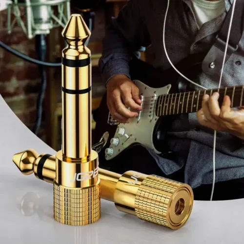Adaptador de Áudio P10 Qgeem Stereo Ouro para Fone de Ouvido Unidade