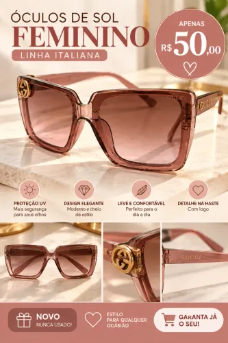 Óculos de Sol Feminino Linha Italiana Novo - R$ 50