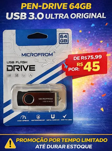 PEN DRIVE 64GB USB 3.0 ORIGINAL - ENTREGA GRÁTIS