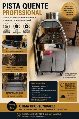 Pista quente elétrica com 16 cubas e tampas