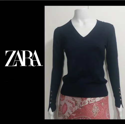 ZARA blusa tricô azul M