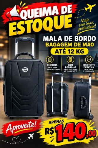 Promoção Mala de viagem Pequena cor Preta com rodinhas Novo Queima de estoque