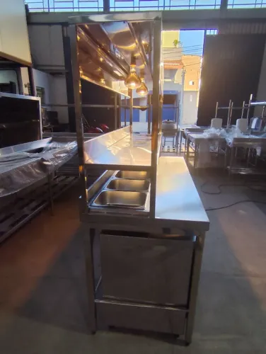Balcão refrigerado inox 2850mm condimentadora dupla premium 