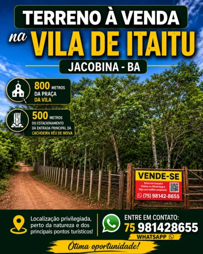 TERRENO À VENDA NA VILA DE ITAITU JACOBINA-BA