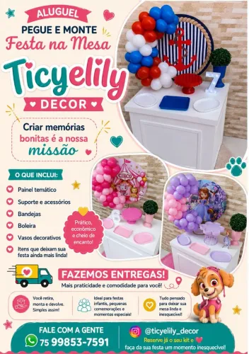 Aluguel kits pegue e monte festa na mesa 