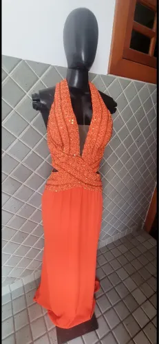 VESTIDO LONGO DE FESTA - LARANJA/CORAL