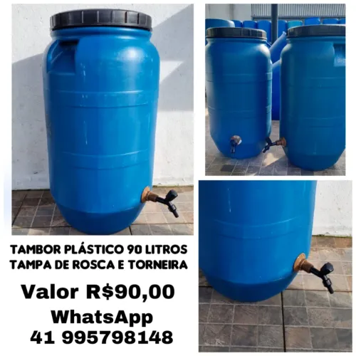 Bombona 90 litros com torneira de plástico, tambor lavado