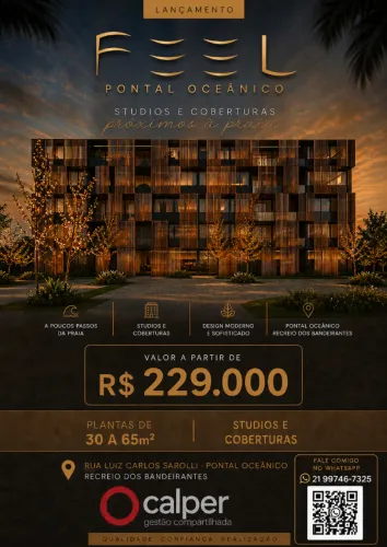STUDIOS NO RECREIO - SEM APROVAÇÃO DE CRÉDITO | FEEL PONTAL OCEÂNICO