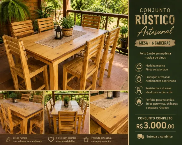 Mesa 6 cadeiras Madeira Pinus