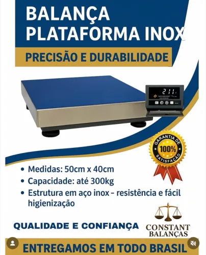 Balança Digital 300kg Plataforma 50x40 inox Aferida Inmetro 
