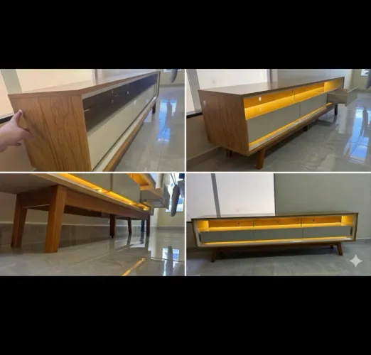 Rack de sala Gelius em MDF e madeira maciça, 2,12m de largura