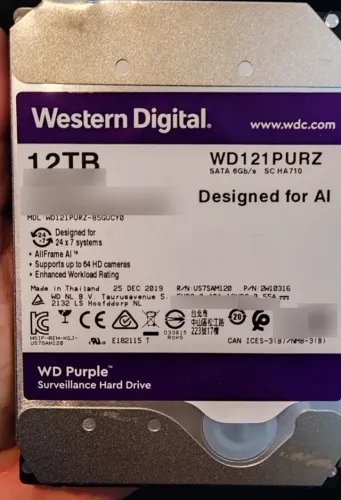 HD WD Purple 12TB WD121PURZ SATA 3,5 usado, 0 realocados, final HLJAC