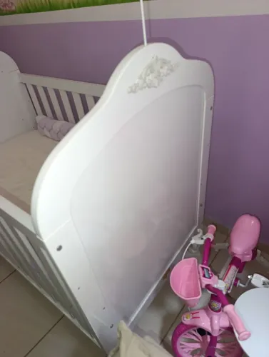 Berço Elo Americano Provençal Mini Cama MDF Branco Com Colchão