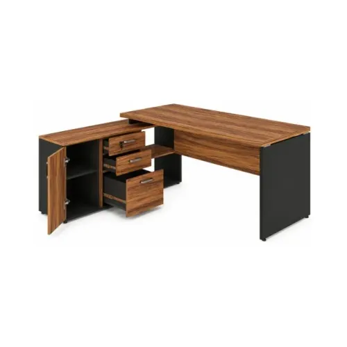 Mesa Escritório Em L Com Aparador Nogal Sevilha E Preto Estilo Executivo 21426